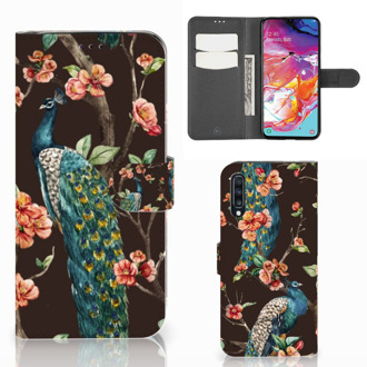 B2Ctelecom Samsung Galaxy A70 Telefoonhoesje met Pasjes Pauw met Bloemen