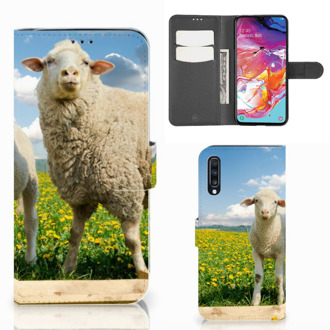 B2Ctelecom Samsung Galaxy A70 Telefoonhoesje met Pasjes Schaap en Lammetje