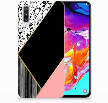 B2Ctelecom Samsung Galaxy A70 TPU-siliconen Hoesje Black Pink Shapes