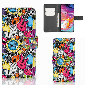 B2Ctelecom Samsung Galaxy A70 Wallet Case met Pasjes Punk Rock