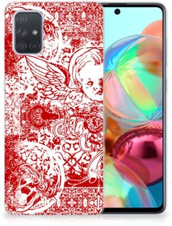 B2Ctelecom Samsung Galaxy A71 Silicone Back Case Angel Skull Red