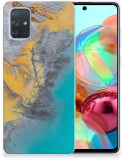 B2Ctelecom Samsung Galaxy A71 TPU Siliconen Hoesje Marmer Blauw Goud