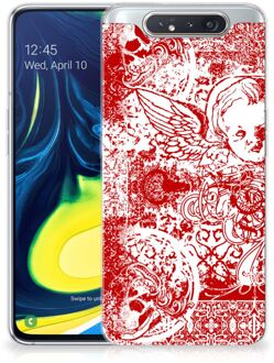 B2Ctelecom Samsung Galaxy A80 Silicone Back Case Angel Skull Red