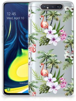 B2Ctelecom Samsung Galaxy A80 TPU Siliconen Hoesje Flamingo Palms