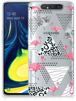 B2Ctelecom Samsung Galaxy A80 TPU Siliconen Hoesje Flamingo Triangle