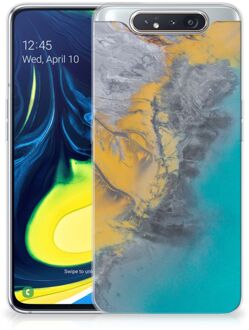 B2Ctelecom Samsung Galaxy A80 TPU-siliconen Hoesje Marmer Blauw Goud