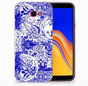 B2Ctelecom Samsung Galaxy J4 Plus (2018) TPU Siliconen Hoesje Angel Skull Blue