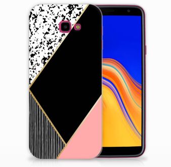 B2Ctelecom Samsung Galaxy J4 Plus (2018) TPU Siliconen Hoesje Black Pink Shapes