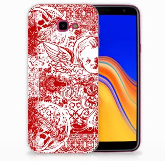 B2Ctelecom Samsung Galaxy J4 Plus (2018) TPU Siliconen Hoesje Design Angel Skull Red