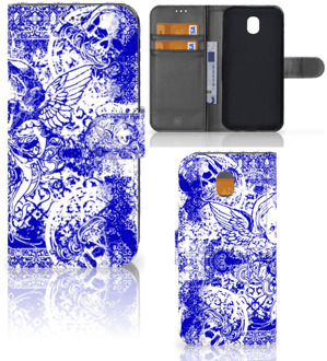 B2Ctelecom Samsung Galaxy J5 2017 Uniek Wallet Book Case Hoesje Angel Skull Blue