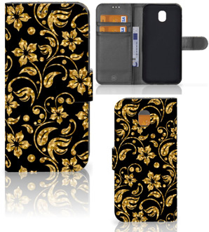 B2Ctelecom Samsung Galaxy J5 2017 Wallet Book Case Hoesje Design Gouden Bloemen