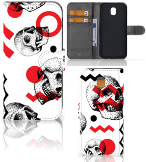 B2Ctelecom Samsung Galaxy J5 2017 Wallet Book Case Hoesje Design Skull Red