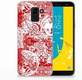 B2Ctelecom Samsung Galaxy J6 2018 TPU Hoesje Design Angel Skull Red