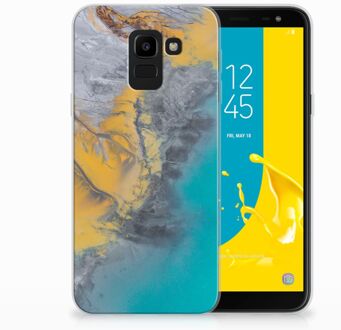 B2Ctelecom Samsung Galaxy J6 2018 TPU Hoesje Design Marble Blue Gold