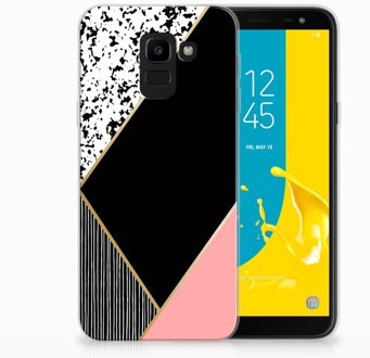 B2Ctelecom Samsung Galaxy J6 2018 Uniek TPU Hoesje Black Pink Shapes