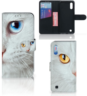 B2Ctelecom Samsung Galaxy M10 Telefoonhoesje met Pasjes Witte Kat