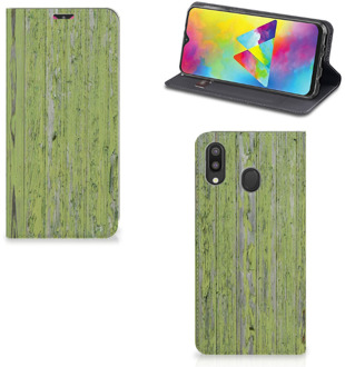 B2Ctelecom Samsung Galaxy M20 Book Wallet Case Green Wood