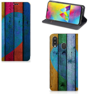 B2Ctelecom Samsung Galaxy M20 Book Wallet Case Wood Heart