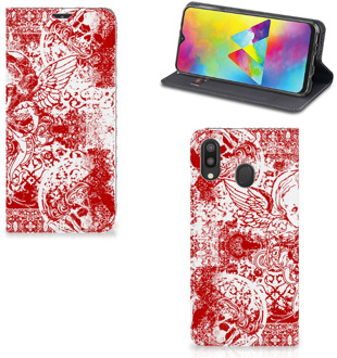 B2Ctelecom Samsung Galaxy M20 Mobiel BookCase Angel Skull Red