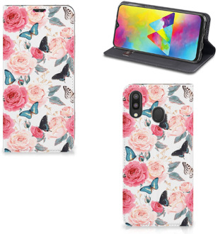 B2Ctelecom Samsung Galaxy M20 Smart Cover Butterfly Roses