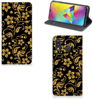 B2Ctelecom Samsung Galaxy M20 Smart Cover Gouden Bloemen