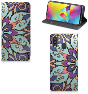 B2Ctelecom Samsung Galaxy M20 Smart Cover Purple Flower