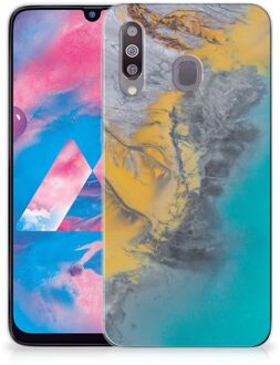 B2Ctelecom Samsung Galaxy M30 TPU Siliconen Hoesje Marmer Blauw Goud