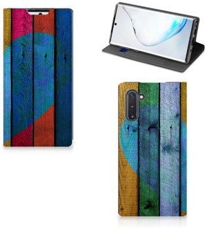 B2Ctelecom Samsung Galaxy Note 10 Book Wallet Case Wood Heart