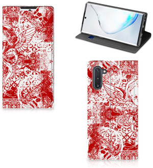 B2Ctelecom Samsung Galaxy Note 10 Mobiel BookCase Angel Skull Red