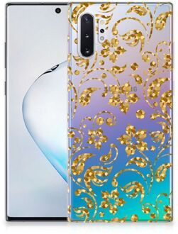 B2Ctelecom Samsung Galaxy Note 10 Plus Siliconen Hoesje Gouden Bloemen