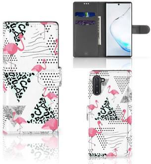 B2Ctelecom Samsung Galaxy Note 10 Telefoonhoesje met Pasjes Flamingo Triangle