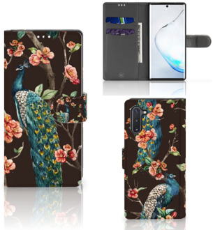 B2Ctelecom Samsung Galaxy Note 10 Telefoonhoesje met Pasjes Pauw met Bloemen