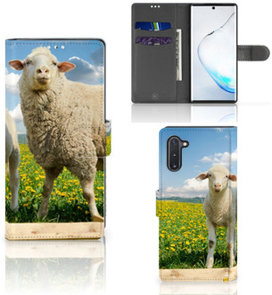 B2Ctelecom Samsung Galaxy Note 10 Telefoonhoesje met Pasjes Schaap en Lammetje