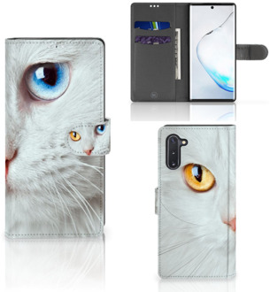 B2Ctelecom Samsung Galaxy Note 10 Telefoonhoesje met Pasjes Witte Kat