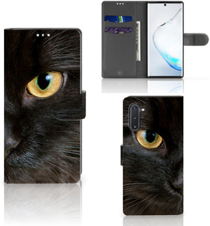 B2Ctelecom Samsung Galaxy Note 10 Telefoonhoesje met Pasjes Zwarte Kat