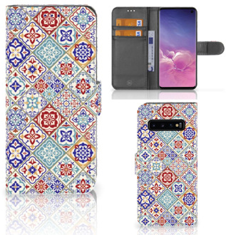 B2Ctelecom Samsung Galaxy S10 Book Case Tiles Color