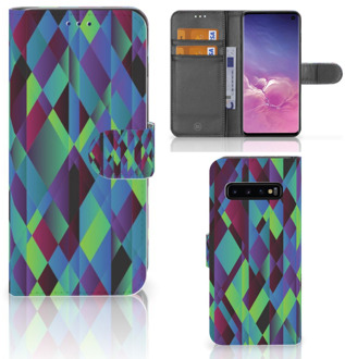 B2Ctelecom Samsung Galaxy S10 Hoesje Bookcase Abstract Green Blue