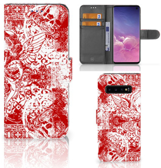 B2Ctelecom Samsung Galaxy S10 Hoesje Bookcase Angel Skull Red