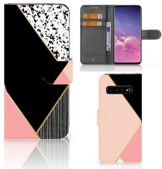 B2Ctelecom Samsung Galaxy S10  Hoesje Bookcase Black Pink Shapes