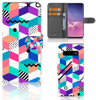 B2Ctelecom Samsung Galaxy S10 Hoesje Bookcase Blocks Colorful