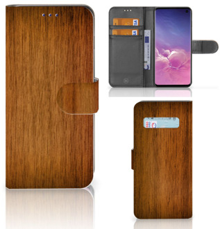 B2Ctelecom Samsung Galaxy S10  Hoesje Bookcase Donker Hout