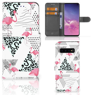 B2Ctelecom Samsung Galaxy S10  Hoesje Bookcase Flamingo Triangle