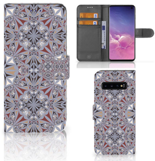 B2Ctelecom Samsung Galaxy S10 Hoesje Bookcase Flower Tiles