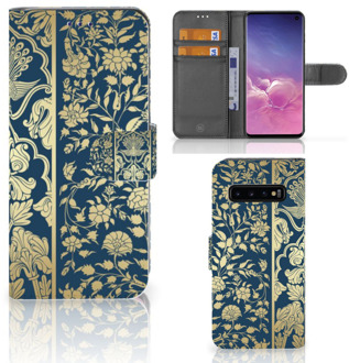 B2Ctelecom Samsung Galaxy S10  Hoesje Bookcase Golden Flowers