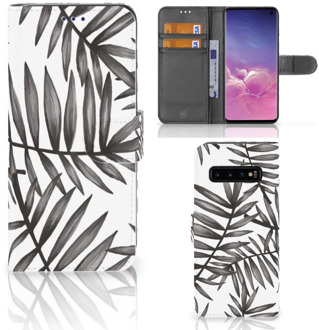 B2Ctelecom Samsung Galaxy S10  Hoesje Bookcase Leaves Grey