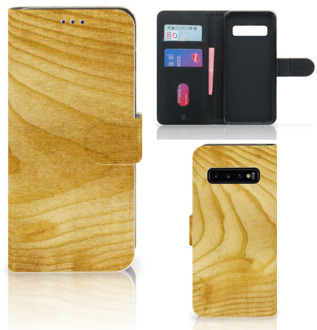 B2Ctelecom Samsung Galaxy S10  Hoesje Bookcase Licht Hout