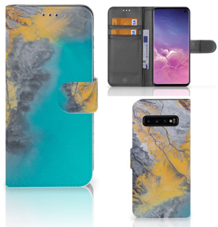 B2Ctelecom Samsung Galaxy S10 Hoesje Bookcase Marble Blue Gold