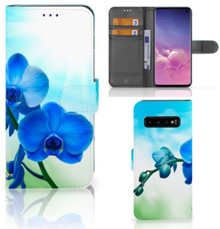 B2Ctelecom Samsung Galaxy S10 Hoesje Bookcase Orchidee Blauw