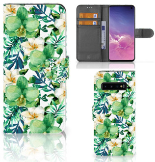 B2Ctelecom Samsung Galaxy S10  Hoesje Bookcase Orchidee Groen