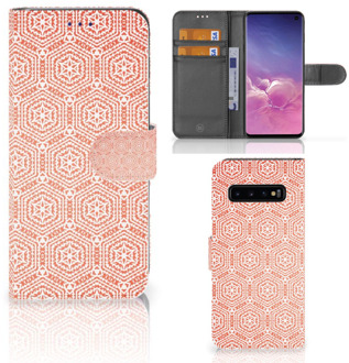 B2Ctelecom Samsung Galaxy S10  Hoesje Bookcase Pattern Orange